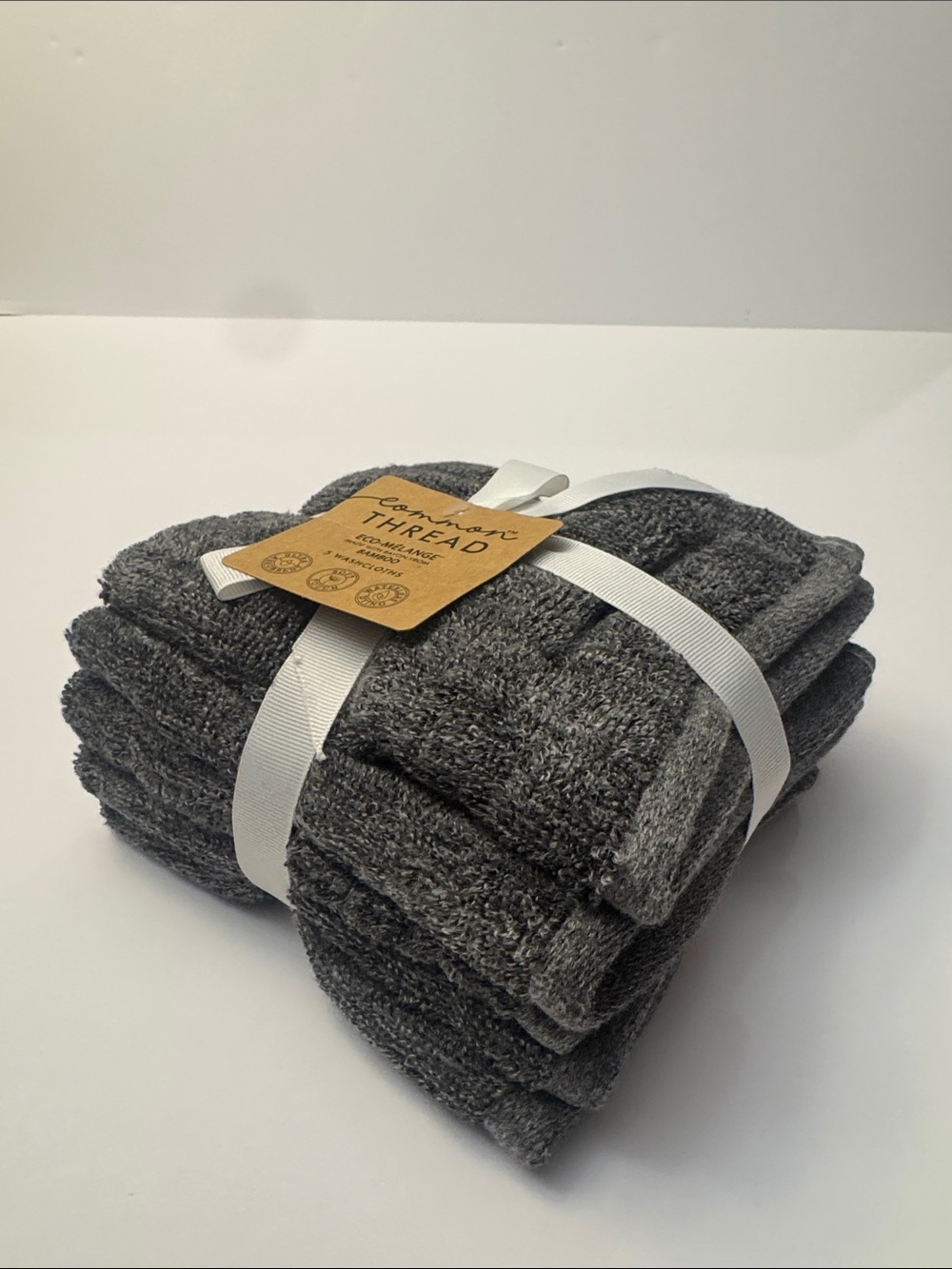 5pc COMMON THREAD Eco-Melange Bamboo/Cotton Bath Wash Towel Set - Heather DKGrey - Picture 2 of 4